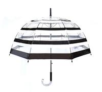 SMATI Paris - Lady’s Clear Birdcage Umbrella with contemporary black and white stripes - Transparent; Windproof; Auto open; Crystal style handle; French design