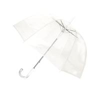 SMATI Paris - Lady’s Clear Birdcage Umbrella with white border - Transparent; Windproof; Auto open; Crystal style handle; French design; Dome shape umbrella; Wedding's umbrella