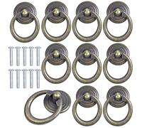 smatime 10 Pcs Antique Drawer Ring Handles Metal Single Hole Ring Pull Knobs Round Vintage Cabinet Drop Ring Pull Handles for Kitchen Cabinet Cupboard Drawer Dresser Furniture Decoration, Retro Bronze
