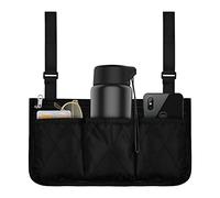 smatime Side Organizer Storage Bag, Armrest Pouch with Cup Holder - Use Waterproof Fabric, for Most Wheelchairs, Walkers or Rollators (Black)