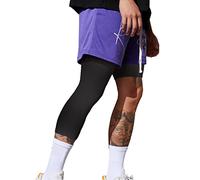 Smatstyle Men's Leggings Compression Sports Trousers Single Leg 3/4 Base Layer Basketball Trousers Quick Dry Fitness Running, Black-Right, XXL