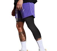 Smatstyle Men's Leggings Compression Sports Trousers Single Leg 3/4 Base Layer Basketball Trousers Quick Dry Fitness Running, Black-Left, S