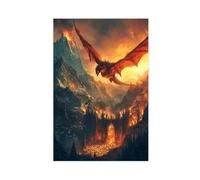 Smaug over Erebor, The Dragon of The Lonely Mountain, Middle-earth Fantasy Canvas Poster Bedroom Decor Landscape Office Room Decor Gift 24x36inch(60x90cm)