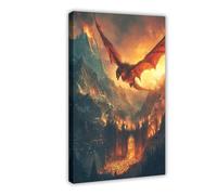 Smaug over Erebor, The Dragon of The Lonely Mountain, Middle-earth Fantasy Canvas Poster Wall Art Decor Print Picture Paintings for Living Room Bedroom Decoration 16x24inch(40x60cm)