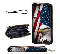 smauncucn Wallet,Leather Long Wallet Suitable For Ladies And Teenagers, Bald Eagle American Flag, Wallet-A