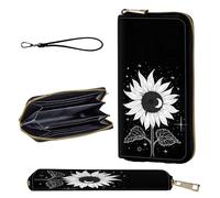 smauncucn Wallet,Leather Long Wallet Suitable For Ladies And Teenagers, Black and White Sunflower-6-414, Wallet-A