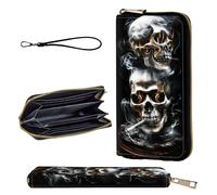 smauncucn Wallet,Leather Long Wallet Suitable For Ladies And Teenagers, Smoking Skull, Wallet-A
