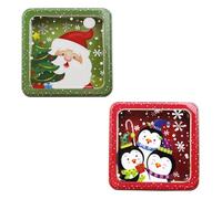 Smavles Christmas Cookie Box with Window, 2Pcs Christmas Tinplate Empty Tin Square Candy Cookie Gift Storage Container Box Penguin Santa Claus Tinplate Box for Xmas Party Supplies