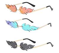 Smavles Fashion Fire Flame Mirrored Rimless Sunglasses, Novelty Glasses 3pcs for Unisex Adults Party Waves Sunglasses