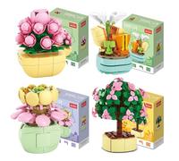 Smavles Succulent Flower Building Blocks Set, 4 Artificial Plants, Mini Plants for Adults Home Decor Botanical Collection Mother's Day Birthday Gifts Girls and Women (442 piece)
