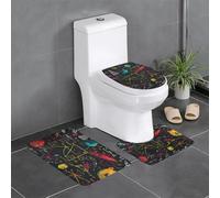 SMAZDFXX 3 Piece Bathroom Rugs Set, Science Physics Equations and Space Doodle Black Bath Rug Set,Non-Slip 24"X16" Flannel Bath Mat with U-Shaped Contour Mat & Toilet Lid Cover