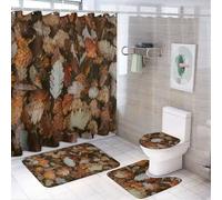 SMAZDFXX 4 Pcs Shower Curtain Fall Leaves Maple Leaf Bathroom Sets with Rugs, Shower Curtain and Rugs Non Slip Bath Mat U Shaped Contour Toilet Lid Cover