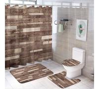 SMAZDFXX 4 Pcs Shower Curtain Set Floor Textured Planks Panels Print Grain Cottage Lodge Hardwood Pattern with Non-Slip Rugs Toilet Lid Cover and Bath Mat Bathroom Decor Set 72" x 72"