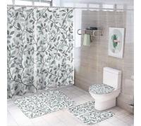 SMAZDFXX 4 Pcs Shower Curtain Spring Leaf, Leaves Bathroom Sets with Rugs, Shower Curtain and Rugs Non Slip Bath Mat U Shaped Contour Toilet Lid Cover
