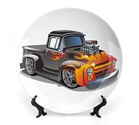 SMAZDFXX 7 Inch Decorative Plate, Manly Dinner Plate, Cartoon Hot Rod Old Truck Print Ceramic Wall Hanging for Fine Dining Upscale Events, Dinner Parties, Weddings, Catering, Muticolor