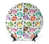 SMAZDFXX 7 Inch Decorative Plate, Owls Tableware Plate, Pattern with Leaves Print Ceramic Wall Hanging for Fine Dining, Upscale Events, Dinner Parties, Weddings, Catering Christmas