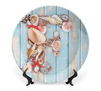 SMAZDFXX 8 Inch Decorative Plate, Letter F Dinner Plate, Coastal Image Sea Related Animal Shells Alphabet Print Ceramic Wall Hanging for Fine Dining Upscale Events, Dinner Parties, Weddings, Catering
