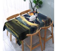 SMAZDFXX Airship Landing Pattern Rectangular Tablecloth, 54x72 Inch Wavy Lace Border Polyester Table Cloth for Dining, Kitchen, Parties