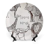 SMAZDFXX Animal Ceramic Stoneware, Two Giraffes with Reflection in Lake African Sunset Print Ornament Display Plate Decor Accessory for Dining, Parties, Wedding
