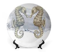 SMAZDFXX Animal Ceramic Stoneware, Two Giraffes with Reflection in Lake African Sunset Print Ornament Display Plate Decor Accessory for Dining, Parties, Wedding