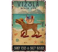 SMAZDFXX Animal Signs Funny Vizsla Beach Life Sandy Toes Salty Kisses Tin Sign Decoration Vintage Chic Metal Poster Wall Decor Art For Living Room Bathroom Garage 8x12 Inch