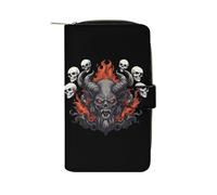 SMAZDFXX Baphomet Satanic Goat Head Devil Skull Funny Long Slim Bifold Wallet Card Holder Purse with Buckle for Men Women