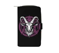 SMAZDFXX Baphomet Satanic Goat Head Funny Long Slim Bifold Wallet Card Holder Purse with Buckle for Men Women