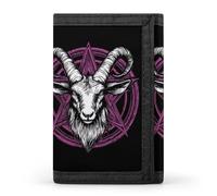 SMAZDFXX Baphomet Satanic Goat Head Slim Trifold Wallet for Men Front Pocket with Credit Card Slots Holder ID Window