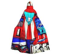 SMAZDFXX Barbados Flag Hooded Cloak Cape Women Men Adults Full Length for Halloween Cosplay Costumes