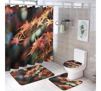 SMAZDFXX Bathroom Sets Autumn Leaf Thanksgiving 4 Piece Shower Curtain with 12 Hooks, Bath Mat, U-Shaped Floor Mat, Toilet Lid Oval Rug