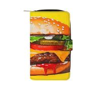 SMAZDFXX Beef Hamburger Fast Food Leather Wallet Purse Holder with ID Window Long Coin Clutch for Men Women