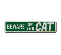 SMAZDFXX Beware of The Cat Funny Metal Signs for Bedroom Kitchen Garden Wall Bab Club Coffee Home Decor 4x16 Inch