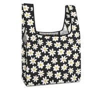 SMAZDFXX Black White Daisy Aztec Ethnic Pattern Collapsible Shopping Bag Reusable Grocery Tote Bag Storage Bags for Market Travel Camping