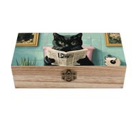 SMAZDFXX Blue Hydrangea Pattern The Black Cat Colorful Alphabet Wooden Storage Box Decorative Keepsake Boxes
