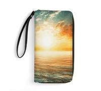 SMAZDFXX Boat on The Ocean Leather Wallet Smooth Zip Around Clutch Wristlet Travel Long Soft Purse for Women