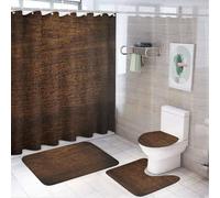 SMAZDFXX Brown Wooden 4 Pcs, Rustic Timber Oak Shower Curtain Sets with Rugs, Bathroom Accessories Shower Curtains for Bathroom Toilet Lid Cover