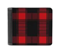 SMAZDFXX Buffalo Scottish Tartan Plaid Checkered Red Printed Leather Wallet for Men ID Card Bifold Front Pocket Slim Purse Money Clip