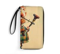 SMAZDFXX Cartoon Scottish Bagpipe Leather Wallet Smooth Zip Around Clutch Wristlet Travel Long Soft Purse for Women