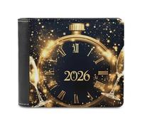 SMAZDFXX Champagne 2026 New Years Printed Leather Wallet for Men ID Card Bifold Front Pocket Slim Purse Money Clip