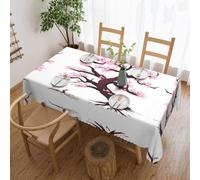 SMAZDFXX Cherry Blossoms Tree Patterned Rectangular Tablecloth, lace-Trimmed, Washable, Suitable for Home Kitchens and Dining Rooms.