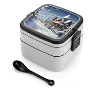 SMAZDFXX Christmas Winter Happy Scene Bento Box Large-Capacity Adult Portable Lunch Boxes with Handle and Spoon for Work Travel Camping
