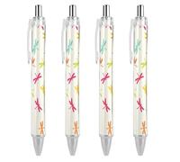 SMAZDFXX Colorful Dragonfly Ballpoint Pen Retractable Writing Smooth Black Ink Ball Point Pens Office Gift 4 PCS