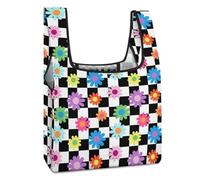 SMAZDFXX Colorful Rainbow Daisy Black White Checker Aztec Ethnic Pattern Collapsible Shopping Bag Reusable Grocery Tote Bag Storage Bags for Market Travel Camping