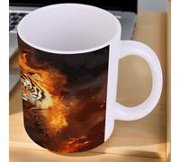 SMAZDFXX Cool Tiger in Flame Mug Personalized Coffee Mug Sublimation Mugs Ceramic Mugs Tea Cup Funny Coffee Cup Unique Gift Tea Cups for Coffee Tea Latte Soup Milk Hot Cocoa 11 Oz