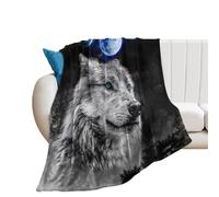SMAZDFXX Cool Wildlife Wolf Blanket Lightweight FlannelRustic Misty Galaxy Full Moon Space Planet Throw Blanket for Women Men Soft Cozy Plush Warm Fleece Birthday Gifts 50"x60"