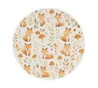 SMAZDFXX Cute Cartoon Fox and Mushroom Mousepad Non-Slip Round Print Stitched Edges Rubber 8in