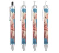 SMAZDFXX Cute Pig with Pink Tie Retractable Ballpoint Pen with 0.5 Mm Point Black Ink Smoothly Writing 4 PCS