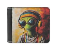 SMAZDFXX DJ Aliens Reggae Printed Leather Wallet for Men ID Card Bifold Front Pocket Slim Purse Money Clip