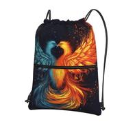 SMAZDFXX Drawstring Backpack Fire and water phoenix String Bag Sackpack Foldable Backpack Sports Gym Bag for Shopping Yoga