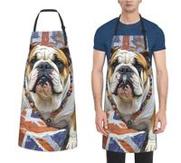SMAZDFXX English-Bulldog Apron with Adjustable Neck Chef Cooking Apron for Kitchen Gardening Grilling